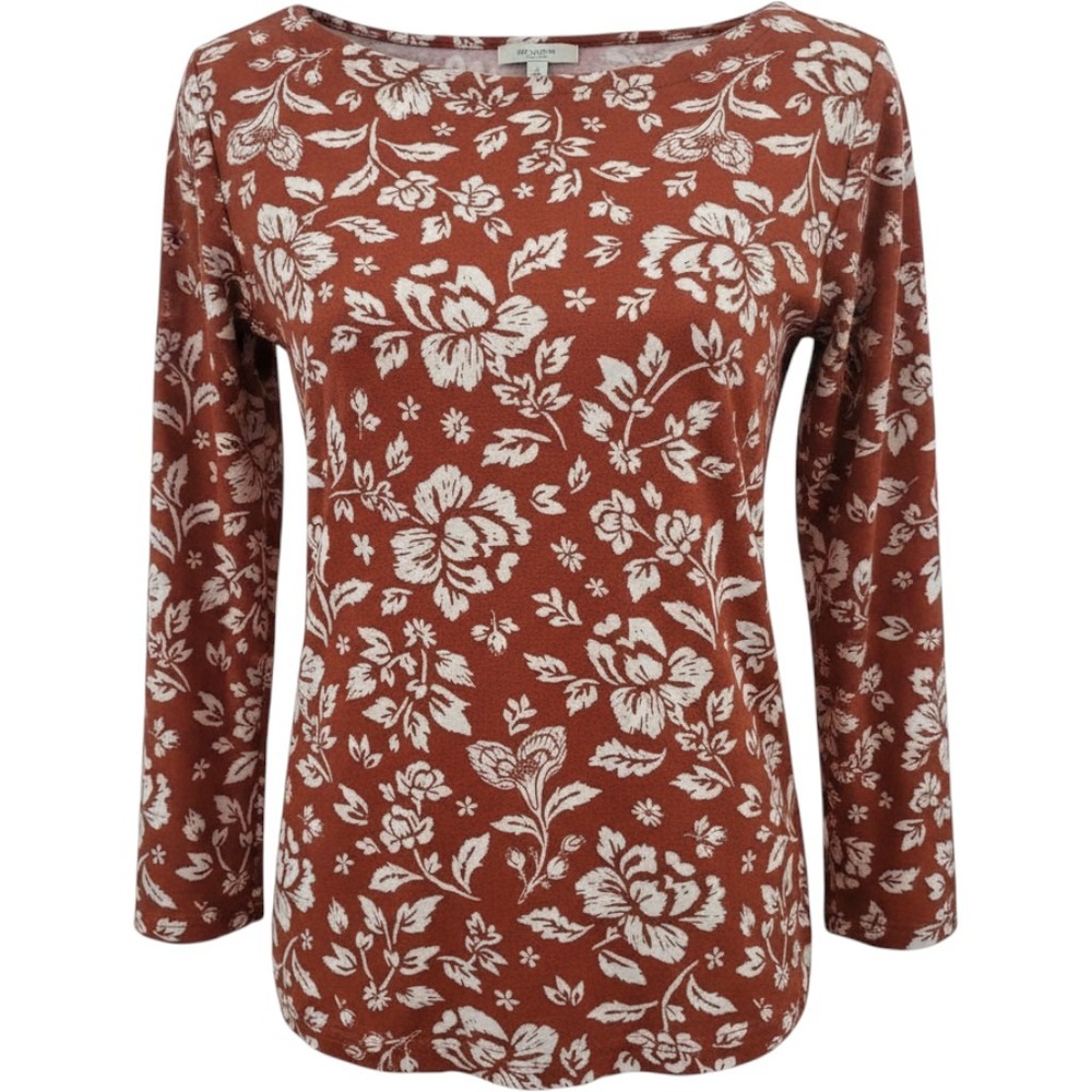 Croft & Barrow Medium Rust Floral Boat Neck 3/4 Sleeve Cotton Top Cottagecore